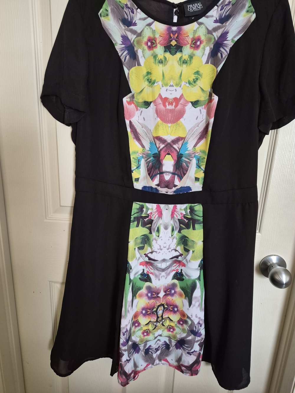 Size 14 Prabal Gurung Women's Black Dress with Multicolor Floral Panel